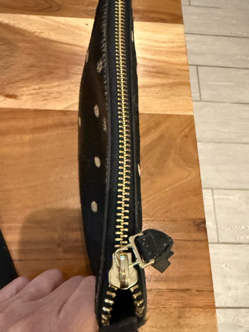 Chicos Hair on Hide Black Polka Dot Wristlet with Mirror - Picture 7 of 15